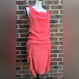 Badgley Mischka Coral Asymmetrical Silk Dress Draped Sleeveless Size M